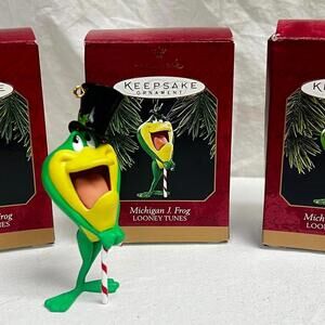 (3)  Vintage Hallmark Michigan J Frog Christmas Ornament Limited Edition 1997